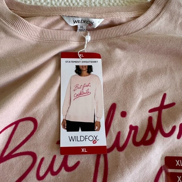 Wildfox Statement Sweathsirt But First Cocktails Blush Pink Sz XL - Picture 9 of 13